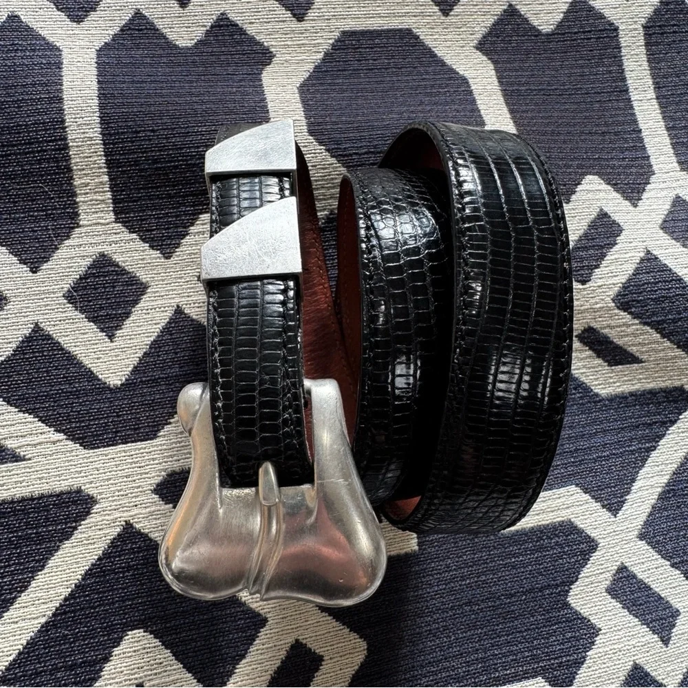 Barry Kieselstein Cord Lizard Belt Sterling Silver 925 Buckle Black
